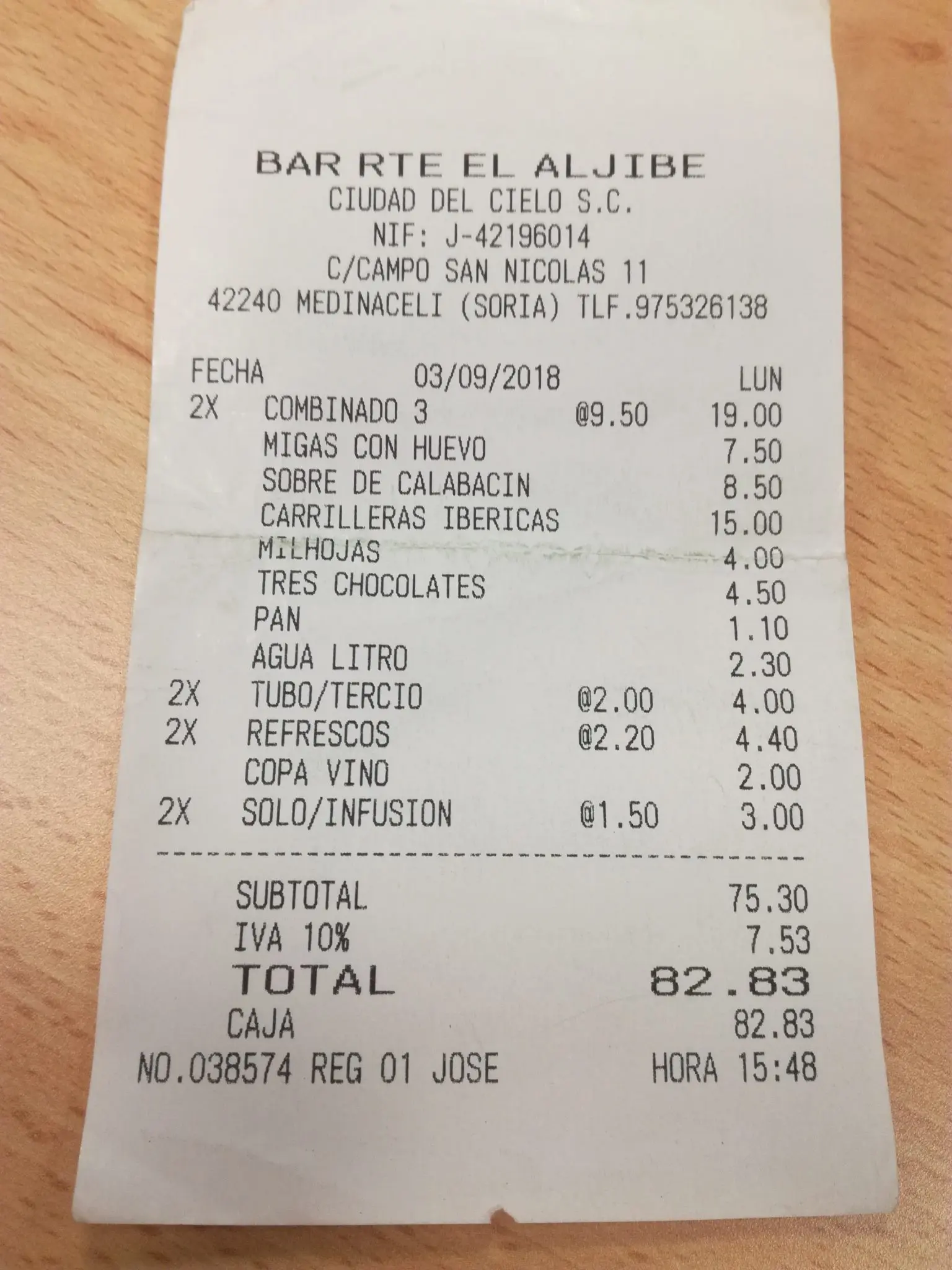 Factura El Aljibe Medinaceli