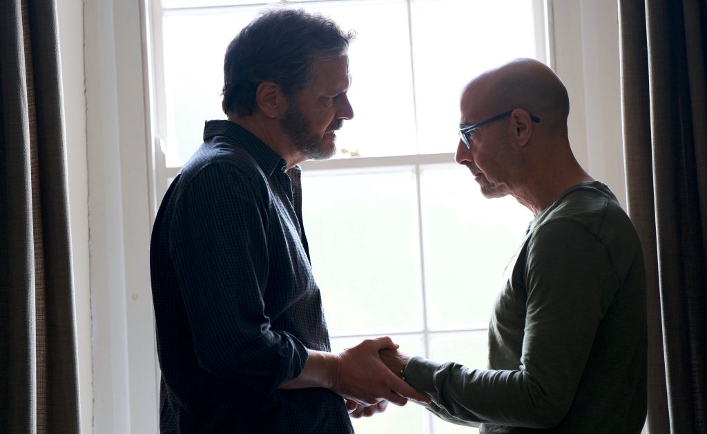 Sam (Colin Firth) y Tusker (Stanley Tucci) en Supernova