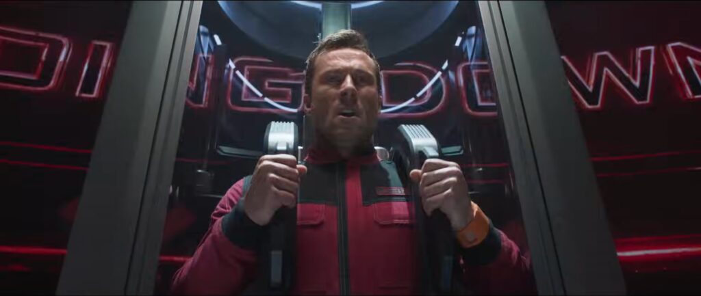 Una imagen de Ben (Glen Powell) al comienzo del concurso The Running Man